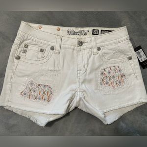 Miss Me White Jean Shorts with Colorful Embroidery